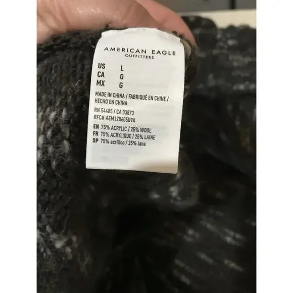 American Eagle Turtleneck Cable Knit Wool Blend Sweater Gray Size L Women Long - Picture 6 of 6